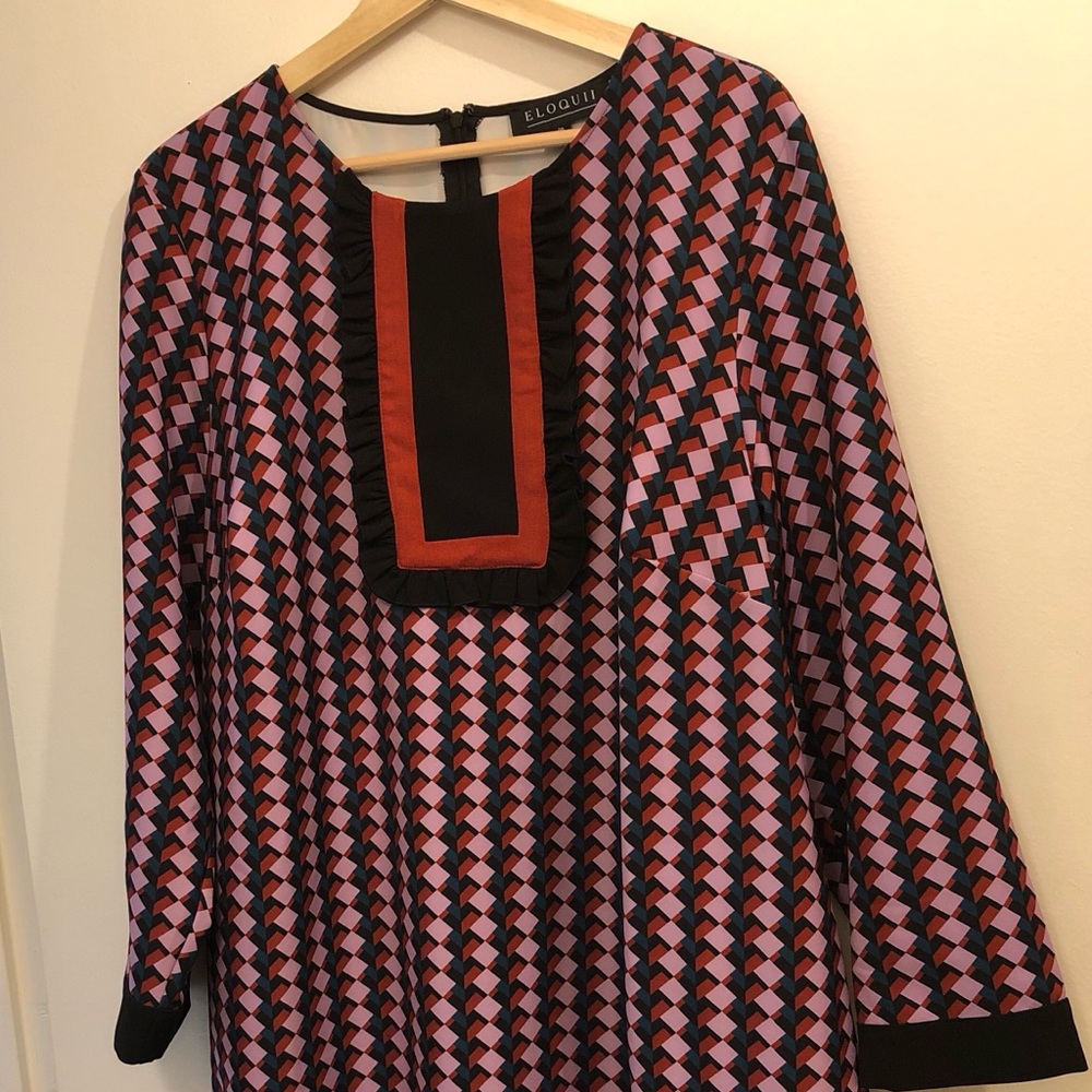 Eloquii Printed Bib Long Sleeve Dress
